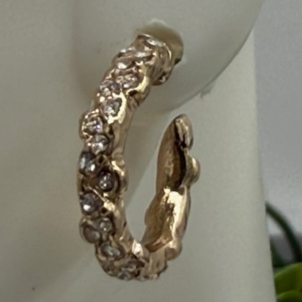 Anthropologie Gold Tone Rhinestone Mini-Hoop Earrings - Picture 2 of 3